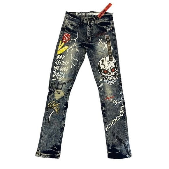 NWT Reason Skinny Jeans Move in‎ Silence Skateboard Streetwear 30Wx32L - Picture 3 of 13